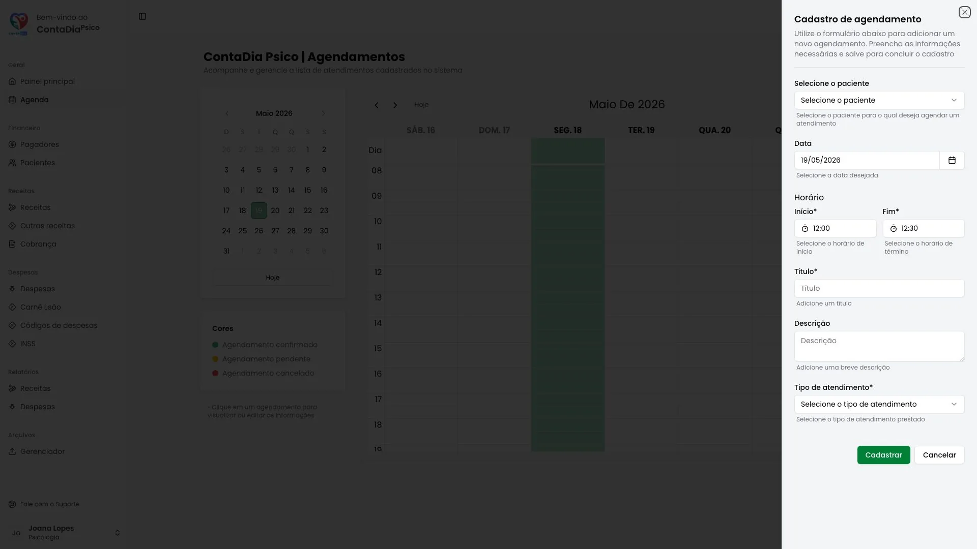 Tela da agenda inteligente da ContaDia