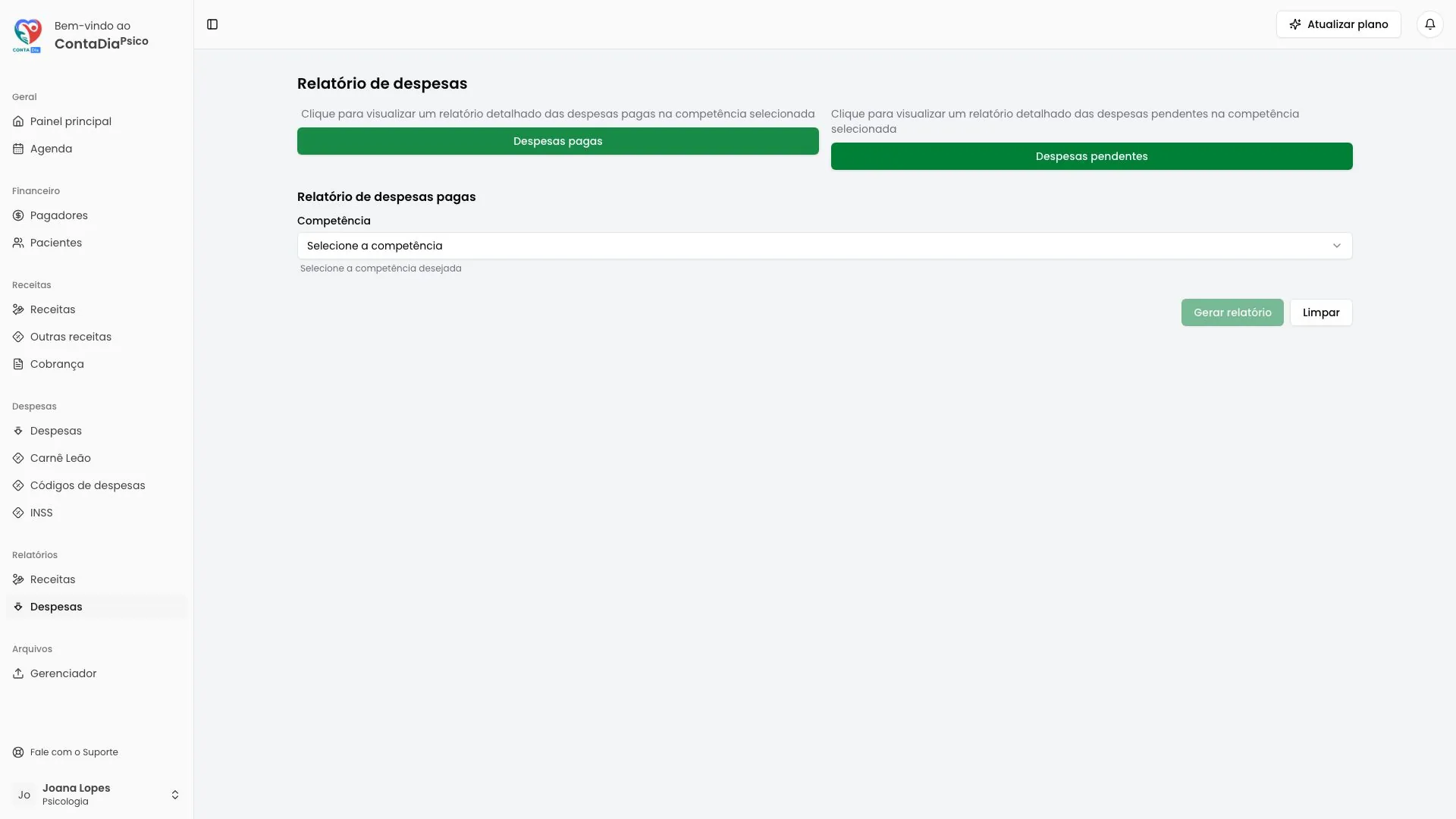 Relatório de despesas da ContaDia