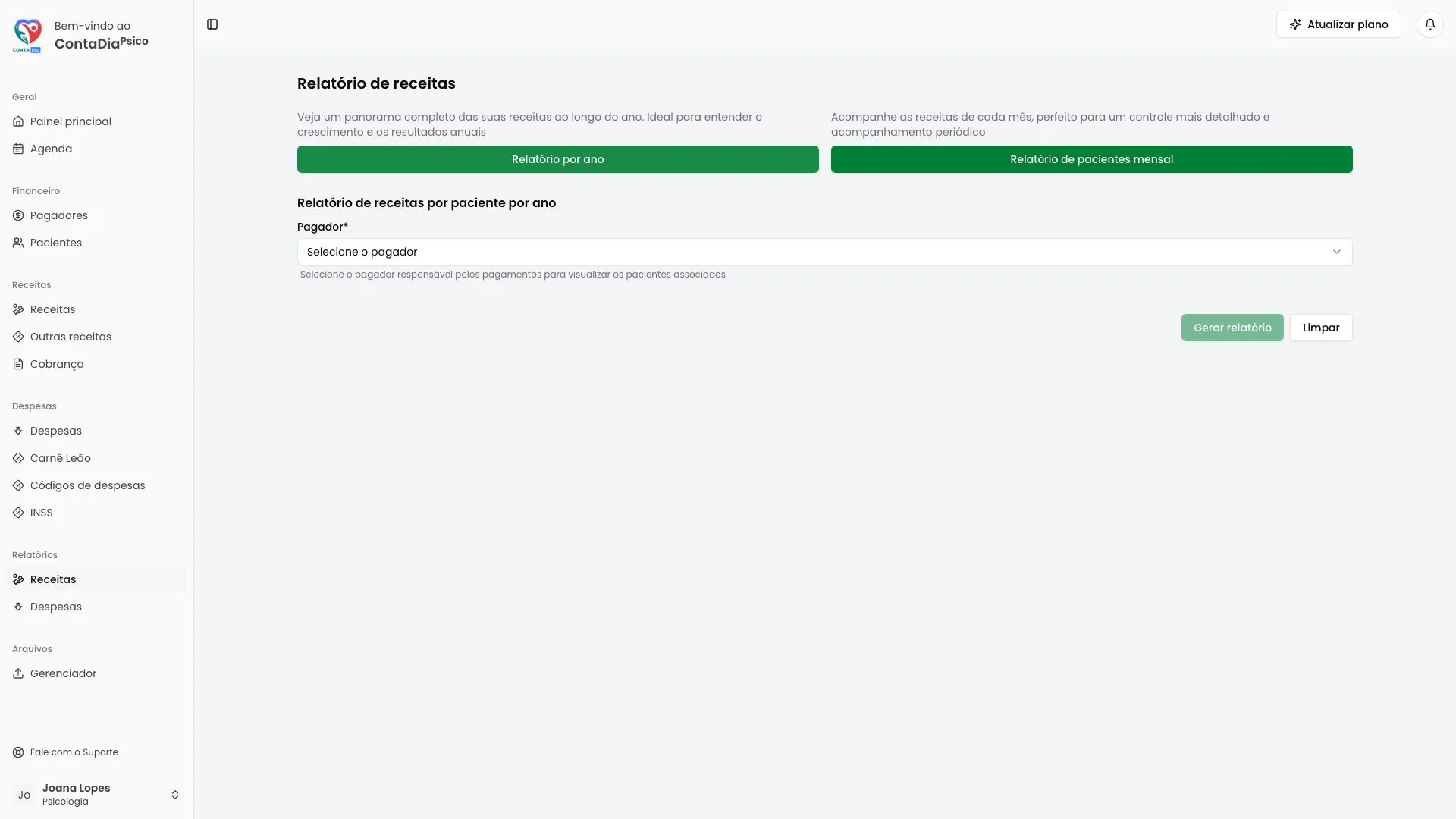 Tela de relatórios da ContaDia
